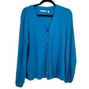 Soft‎ Surroundings Blue V-Neck Cardigan Sweater XL Button Front Long Sleeve